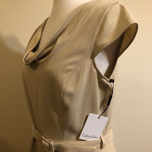 NWT Calvin Klein Tan Cowl Neck Cap Sleeve Dress - Picture 5 of 9